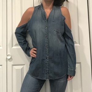 Bullhead Black Denim Cold Shoulder Top